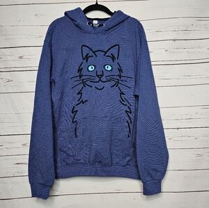 Marushka Striped Hand Painted Bright Eye Cat Wearable Art Hoodie